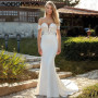 Lace Off Shoulder Wedding Dresses Soft Satin Mermaid Bride Gowns Sweetheart Neck Appliques vestidos de novia playa