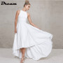 Elegant Plain Wedding Dress Neck Sleeveless Simple Bridal Gowns Backless Tea-Length