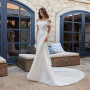 White Mermaid Satin Wedding Dresses Off The Shoulder Bridal Gowns With Buttons Bow Back Brides Robes de mariée