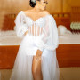 White Wedding Dresses Bride Robes Bridal Shower Dress Off Shoulder Long Sleeve Side Split Sweep Train Beaded Tulle