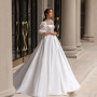 Modern Boho Wedding Dresses Satin Short Sleeves Bow Train Sequin Lace Bride Gowns for Women Boat Neck