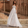 Boho Wedding Dress For Bride  Sweetheart Sleeveless Sweep Train Strapless A Line Lace Applique Backless Bridal Gown
