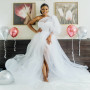 White One Shoulder Wedding Robes for Bride African Bridal Shower Dresses Front Split A Line Illusion Bodice Reception Gowns