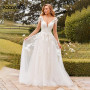 Long Sleeves A-line Wedding Dress For Women Backless Button Appliques  Bridal Gown Vestidos De Novia Custom Made