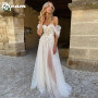 Off The Shoulder Beach Wedding Dresses Brides Modern Tulle Sweetheart Bridal Gown Pleated Sleeves Illusion Summer