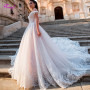 Charming Boat Neck Button A-Line Wedding Dresses 2023 Luxury Beaded Appliques Lace Court Train Princess Bridal Gown