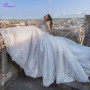 Luxury Appliques Court Train A-Line Wedding Dresses Fashion Scoop Neck Lace Up Princess Bridal Gowns Plus Size