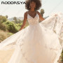Spaghetti Strap Wedding Dress For Women V-Neck Lace Bridal Party Gown A-Line Appliques Tulle Boho robe de mariée fluide