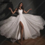 Spaghetti Straps V-Neck Sparkling Wedding Dresses Side Split Glitter Bridal Party Gowns Custom Made Hochzeitskleid