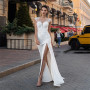 Lace Illusion Back Wedding Dresses Satin Side Split Bride Party Gowns