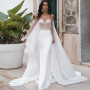 Mermaid Wedding Dresses Illusion O Neck Off Shoulder Backless Detachable Shawl Beading Appliqued Crystal Bridal Gowns