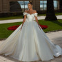 Luxury Sexy Ladies Off Shoulder Arabian Dubai Satin Wedding Dress A-line Skirt Sweeping Train Back Tie Custom Bridal Dress
