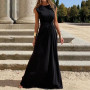 Women Maxi Dress Fashion Elegant Long Sleeve Lapel V Neck Pleated Solid Single Slit High Streetwear