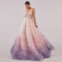 BridalAffair Colorful Tiered Ruffled Tulle Prom Dresses Beading Crystal Pleat Ruched Long Evening Gowns Wedding Party Dress