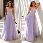 Purple Puffy Tulle Prom Gown Sweetheart Fish Bones Sheer Top Gown Minimalist Evening Dresses Photoshoot Custom Made
