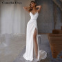 Sexy Slit Chiffon Sheath Wedding Dresses For Women Sequins Spaghetti Straps Bride Robes White Bridal Gown Vestidos De Novia