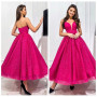 Elegant Sweetheart Sleeveless Fuchsia Prom Dresses Glitter Tulle Puffy
