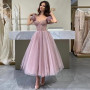 Women Simple Tulle Short Prom Dresses Off The Shoulder Formal Gowns Fitted Bones