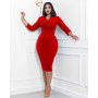 Fashion Dress Women's Solid V-Neck Long Sleeve Pencil Dress Elegant Commuter Fitted Dress