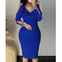 Sexy Elegant Off Shoulder Tight Dress Women Fashion V-Neck Hollow Out Diamond Long Sleeve Stacked Slim Dress