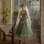 Fantastic Mint Green Square Neck Prom Dresses Spaghetti Straps Lace-up Backless Gown Tea Length