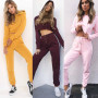 Two Piece Set Sports Tracksuit Women Hooded Crop Top Sweatshirt Drawstring Side Striped Pants Suits
