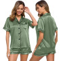 Satin Pajamas Women's Short Sleeve Sleepwear Soft Silk Button Down Loungewear Shorts Set S-XXL