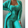 Women's Velvet Pajamas Set Crop Top +long Pants +coat 3 Pieces Suit Warm Soft Fleece S-3XL