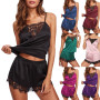 2 PCS Women Sexy Satin Lace Underwear Lingerie Set Camisole Shorts Nightwear Sleepwear