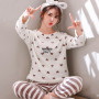 Flannel Pajama Sets Women Lovely Printed Long Sleeve Tops Full Length Pants Cozy Thicker Nightwear