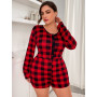 Plus Size Women's Plaid Pajamas One-Pieces Long Sleeve Loungewear Soft Lightweight Comfortable Jumpsuit XL-4XL sleepwear