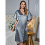 Plug Size Blue Sleepwear Loose Casual Sexy Night Dress Silk Nightwear Ruffle Sleeve Women's Pajamas Underwears