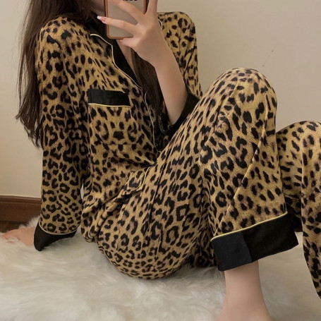 Women's pajamas Sets Kawaii Sleepwear Sexy Leopard Matching Sets of Plus Size Clothing