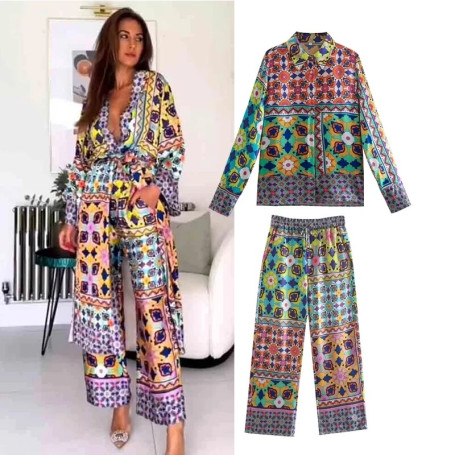 New 2-Piece Set Women Pajamas Suit Elegant Elastic Waist Youth Shirt Pants