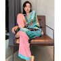 Satin Women's Print Pajamas Suit Silk Sleepwear
