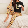 Pajamas Set for Women Loungewear Short Sleeve Long Pants Cartoon Sleepwear