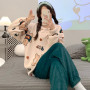 Coral fleece Korean pajamas set warm and thick cartoon sweet home clothes suit can be worn outside