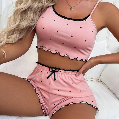 New Lace Print Women's Pajama Sets V-Neck Stretch Satin Sexy Lingerie Sleepwear Pajama Nightwear Clothing