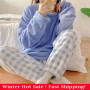 Ladies Pajama Women Winter Flannel Pajama Set Fleece Pajamas Sleepwear Thick Warm Velvet Female Home wear Suit