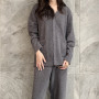 2pcs Thickened Women's Pajamas Sets V-neck Cardigan Suit Solid Button Top Trousers Velvet