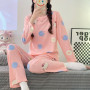 New Pajamas Ladies Long-sleeved Trousers Cardigan Print Sweet and Fresh Pajamas Set