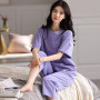 Thin 2pieces Pajamas Set Women Cotton Round Neck Teacup Cat Full Sleepwear Sleep Tops