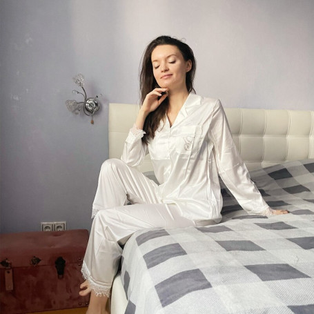 Women's Pajamas Two Piece Set Solid Color Trousers Evening Casual Wear Long Sexy Lace Luxury Loungewear Set