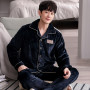 Flannel Pajama Sets Men Thick Warm Lounge Set Fashion Striped Embroidery Casual Loungewear 3XL