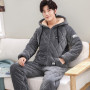 Flannel Trendy Sleepwear Thick 3-layer Cotton Big Size Pajamas Set for Men Loose Home Wear