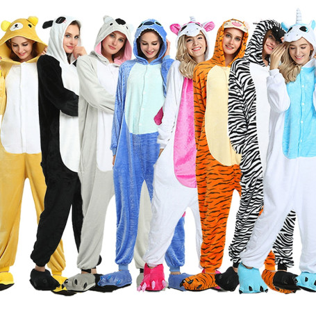Women's Cute Animal Cartoon Pajamas Set Long-sleeved  Loose One-piece Suit Sleepwear