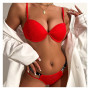 Red with letters lace with steel ring sexy comfortable fashion thin under thick bra underwear set