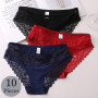 10PCS/Set Women's Panties Lace Underwear Soft Cozy Briefs Sweet Sexy Lingerie Satin Panty Breathable Underpants