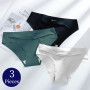 3PCS/Set Solid Colors Women's Panties Breathable Seamless Underwear Silk Satin Sexy Panty Thin Cozy Lingerie