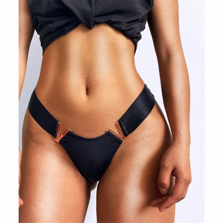 Metal Letter V Thong Women Low Waist Panties Sexy Transparent Underwear